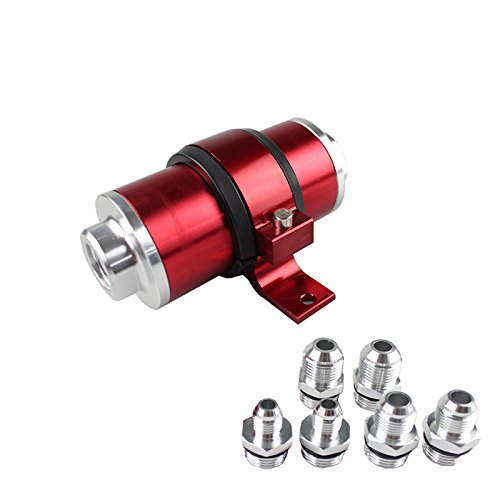 BARTOO 30 Micron Inline Fuel Filter with 6AN 8AN 10AN Adapter&Bracket Clamp 58MM Aluminum,Red