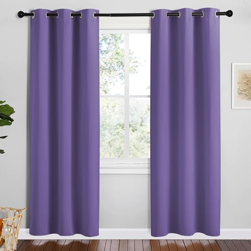 Image of NICETOWN Lilac Purple Room Darkening Curtains for Kitchen, Set of 2, 42 inches Wide by 78 inches Long, Window Treatment Thermal Insulated Solid Grommet Room Darkening Curtains /Drapes for Bedroom