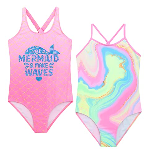 Image of Girls One Piece Bathing Suit Mermaid Printed Beach Swimwear