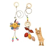 2 Pack Interactive Cat Toys Soft Plush Teaser Toy with Wood Ring Colorful Furry Balls Flower and...