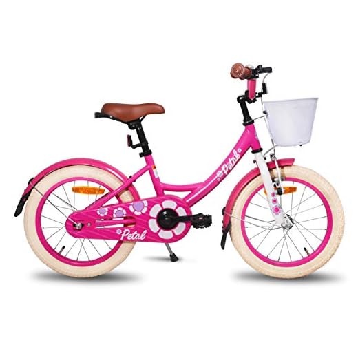 Hiland Barncykel flicka 4 5 6 7 år Space Shuttle cykel 16 tum med korg, stativ, handbroms retardbroms rosa