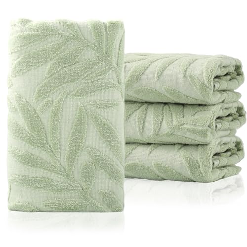 CODOHI Hand Towels Set of 3 Leaf Pattern 100% Cotton