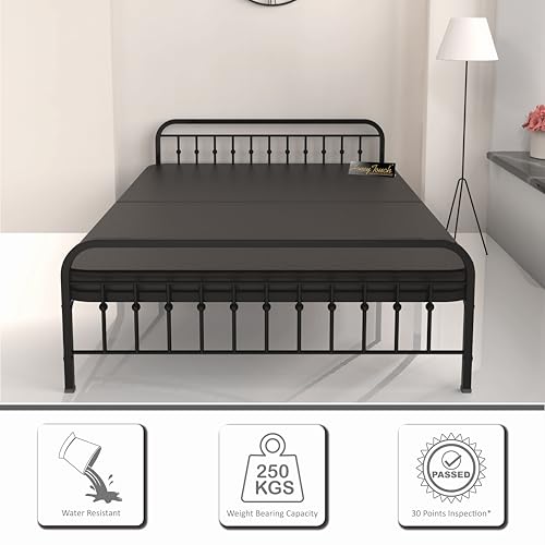Image of Honey Touch Nova Folding Double Size Bed with Ortho Tri Layer Mattress | No Assembly Required | Foldable Bed for Sleeping /Guests /Rented Apartments /Bedroom(4x6.25ft, Black)