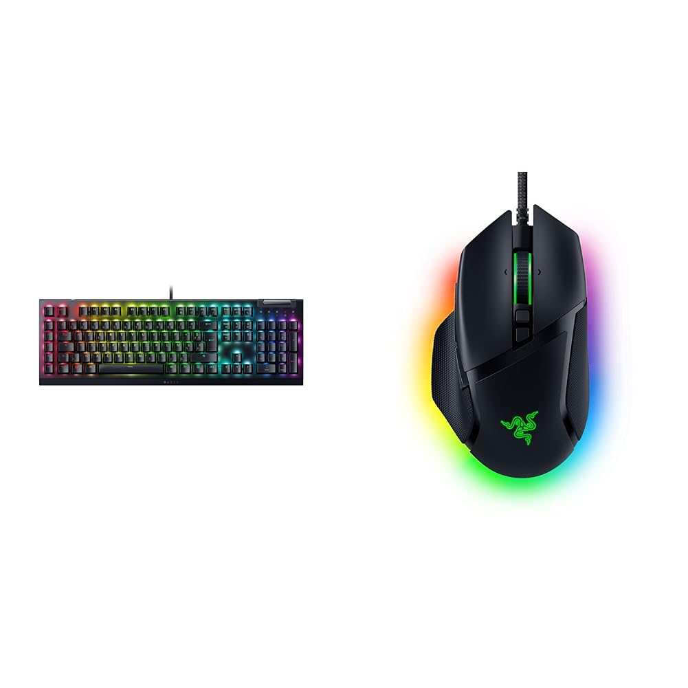 Razer BlackWidow V4 X - Clavier Gaming mécanique Chroma RGB AZERTY-Layout | Noir & Basilisk V3 - Souris Gaming Filaire Noir
