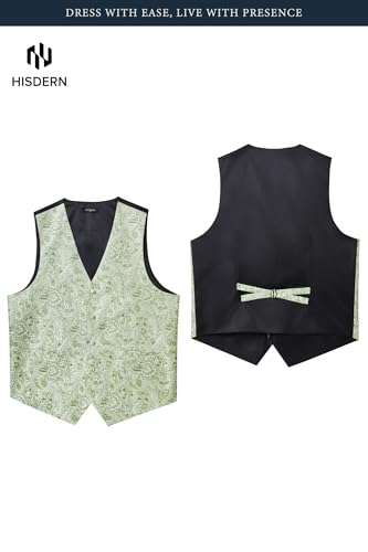 Image of HISDERN Mens Vest Tie Set 3PC Formal Waistcoat Paisley Floral Jacquard Necktie Pocket Square Suit Vests Wedding Party
