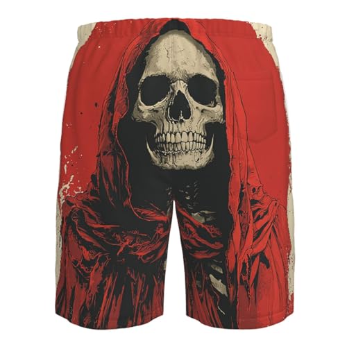 Men Swim Trunks Beach Shorts Swimwear Summer Bathing Suits - Grim Reaper Skull Death Retro4