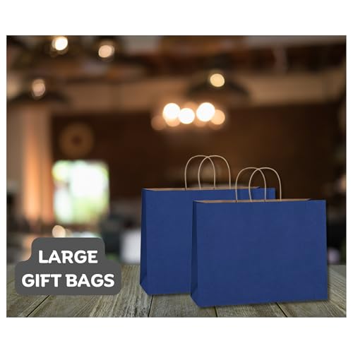 Image of RanGit Bhumi Gift Bags- 10pcs 16x6x12 inch Large Paper Bags with Handles Bulk, Kraft Party Favor Bag - Grocery, Shopping, Retail, Merchandise Carry Bags (Navy Blue) (Large- Blue, Pack of 10)