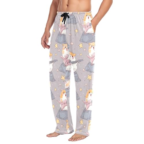 Men's Pajama Bottom Hamster Guitar Rock Cotton Pajama Pants Drawstring Sleepwear Long Pants Pockets4