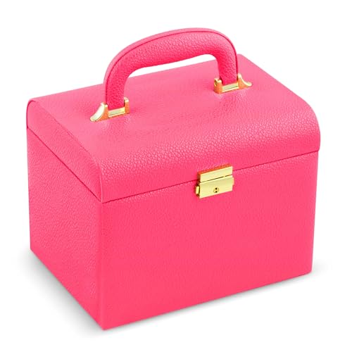 Mallette de maquillage en cuir synthétique rose avec miroir intégré