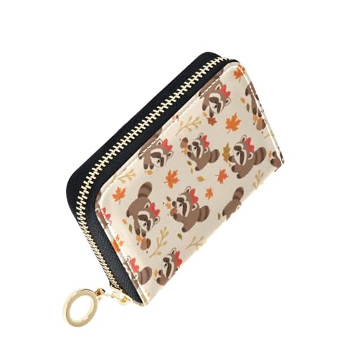 Women's Cute Raccoon Yellow Credit Card Holder Wallet Leather Zipper Card Case for Ladies Girls 20301203