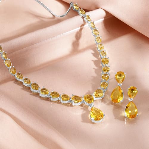 Image of Rubans Necklace Set Rhodium Plated Crystal Studded Jewellery Gift for Women & Girls