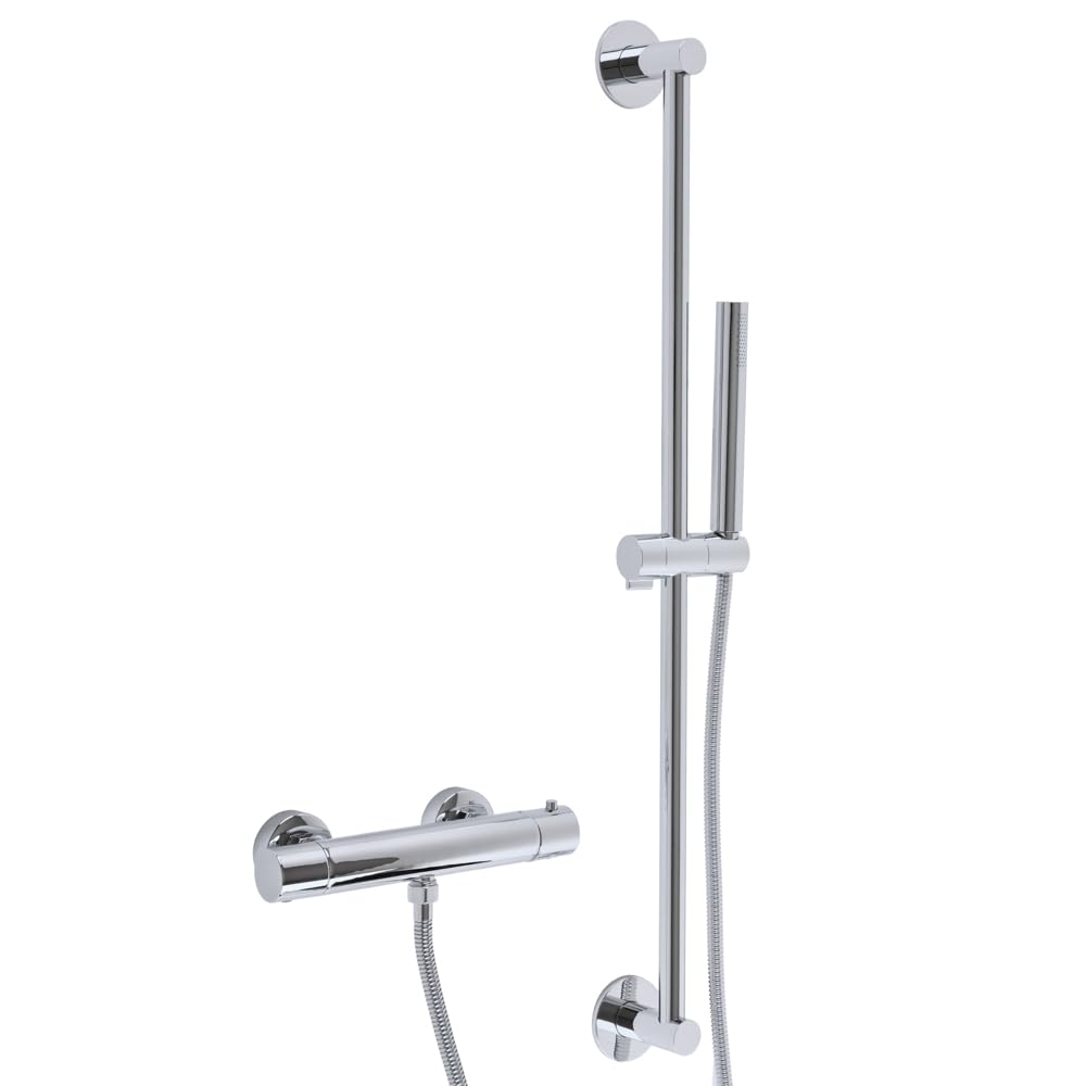 Milano Chrome Elsie Round Thermostatic Bar Mixer Valve Riser Rail Hand Shower Handset