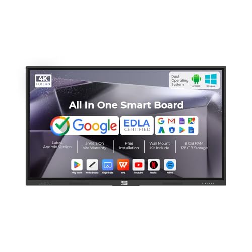 Image of 65 Inch All in One Interactive Smart Board 3840X2160 Pixel 48 MP Inbuilt HD Cam 8Array Mic 4K Display Dual Operating System Android and Windows i7 /12Gen 8 /512 Version for Office, School
