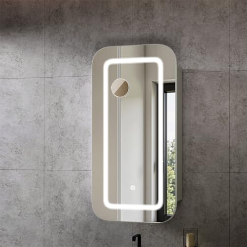 Levede Bathroom Mirror Cabinet LED,450 x 900mm Wall Mounted Vanity Storage Unit with 5X Magnifier Glass Tissue Slot 3 Color Dimmable Lighting,MDF Cupboard for Bedroom Washroom Entryway Use,White