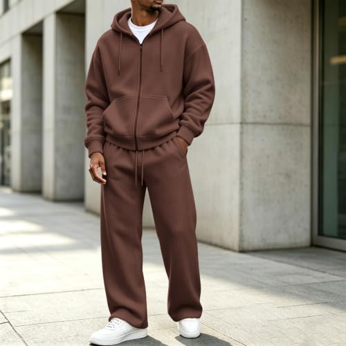 Sweatsuits for Men 2 Piece Set Fleece Zip Up Hoodies Wide Leg Sweatpants - image 2