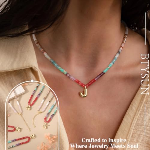 Beaded Initial Necklaces for Women Teen Girl Gifts Trendy Stuff Colorful Gemstone Choker Necklace with Bubble A-Z Stocking Stuffers for Teens Christmas Gifts for Her Birthday Summer Beach Jewelry for Daughter Sister Friend