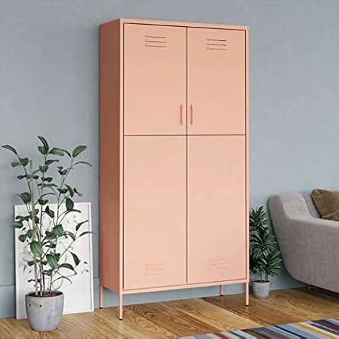 Gecheer Kleiderschrank mit 4 Verstellbare Einlegeböden Garderobenschrank Spind Umkleide Umkleidespind Stahlschrank Metallschrank Stahlspind Rosa 90x50x180 cm Cover
