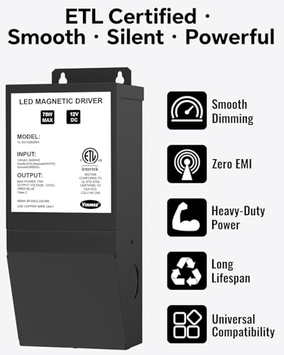 Image of LED Driver 12V 75W Magnetic Dimmable LED Transformer,Magnetic Power Supply 120VAC to 12VDC,Compatible with Lutron and Leviton Dimmers, for LED Strip Lights, Kitchen, Cabinet, ETL Listed