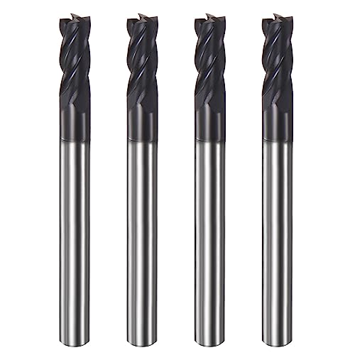 Image of HARFINGTON 4pcs Square End Mills 3 /16 inch Cutting Dia HRC 60 4 Flutes AlTiN Coating Tungsten Steel Carbide Mill Bit for Hardened Steels
