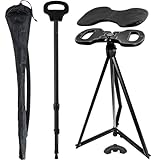 ALEVMOOM Walking Cane with Seat Folding Lightweight, Adjustable Height Cane Stool for Adults, Aluminum Walking Stick with Seat, Capacity 330lb, with Cushion and Carry Bag
