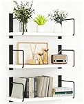 TRAYINDALY Floating Shelves for Wall Set of 3, Rustic Wood Wall Shelf for Room Decor, Multi-Functional Storage & Organiser for Bedroom, Bathroom, Living Room, Kitchen, Office（White）