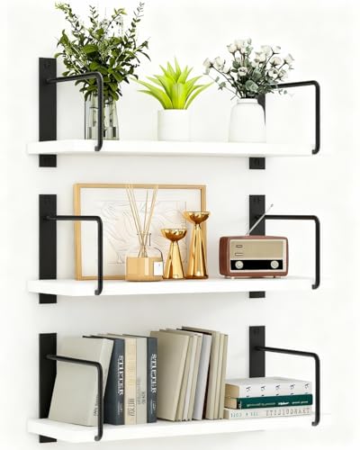 TRAYINDALY Estanteria Pared Madera Juego de 3, Baldas Flotantes Pared Rústicos y Decorativas, Ideals para Dormitorio, Baño, Cocina, Oficina, Sala (Blanco)