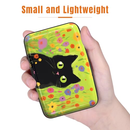 Image of Rimilak Aluminuml Credit Card Holder, Mini Credit Card Wallet RFID Blocking Slim Metal Hard Case for Women Men, Cute Cat