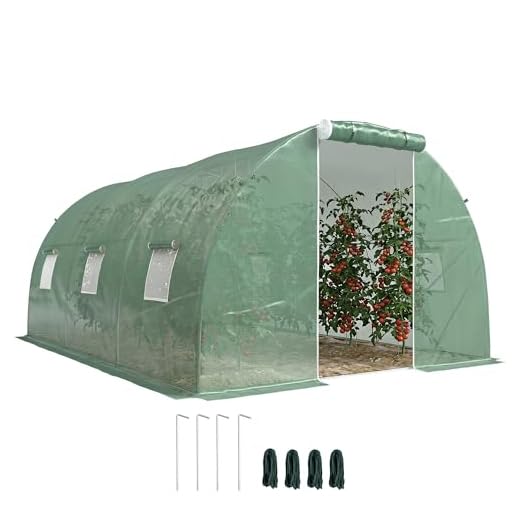 Outsunny Foliengewächshaus begehbares Polytunnel 4,5 x 3 m Gewächshaus mit 6 Fenster Treibhaus Frostschutz Stahlrohr Dunkelgrün