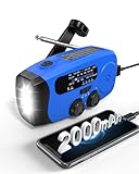 Emergency Hand Crank Radio Emgykit - 2000mAh/7400mWh AM/FM/NOAA Solar Hand Crank Emergency Radio with 3 LED Flashlights, SOS Function for Emergencies, Camping - Blue