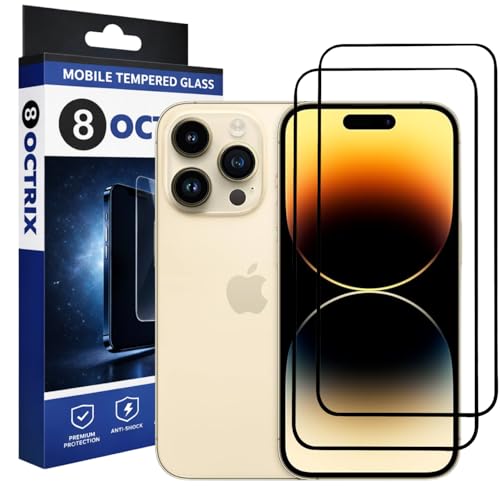 Image of Military-Grade Tempered Glass Screen Protector Compatible for iPhone 14 Pro with Edge to Edge Coverage - Case Friendly, Anti-Scratch & Bubble-Free Installation Kit (Pack Of 2)
