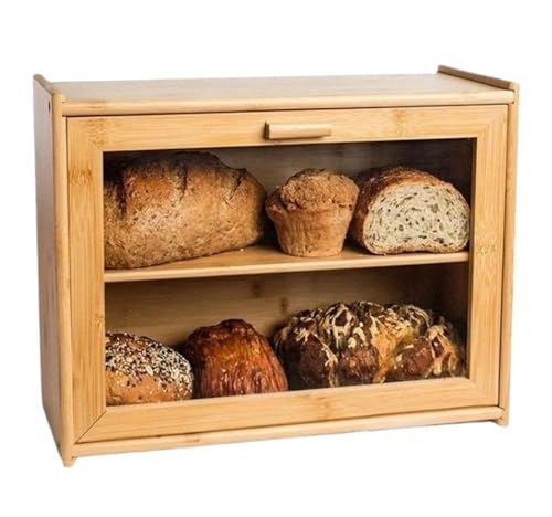 MEIZHITU Panera Contenedor De Cocina Caja De Pan Bambú, Soporte Almacenamiento Doble, Contenedor Gran Capacidad, Organizador Cocina, 2 Capas para Mesa