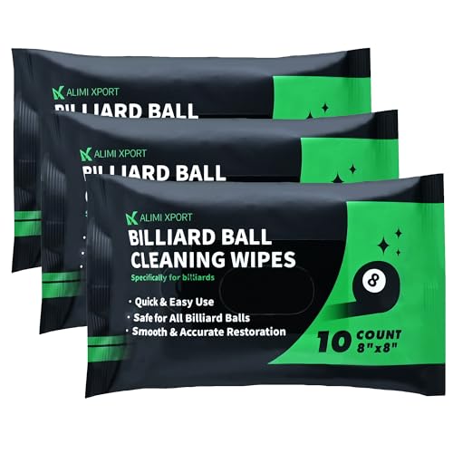 Alimi Xport Billiard Ball Cleaning Wipes - 30 Counts, Quick Refresh Pad for Chalk, Dust, Grime & Scuff Marks Removal, Resealable Pouch, Safe on All Ball, Renew Smoothness and Extend Durability