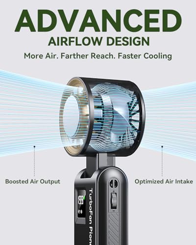 Image of Portable Handheld Fan with Ice Cooling, 7.5m /s High Speed Turbo Fan, 150 Foldable 4-in-1 Personal Neck Fan, 199 Speed Stepless Control, USB-C Rechargeable for Travel, Makeup, Hiking, Black Gold