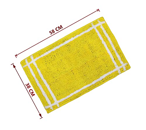 Image of Bath Mat Super Soft Beautiful Design with Border Rectangular Shaped Door Mat for Bathroom Anti-Skid Non-Slippery Italian of Yellow Color