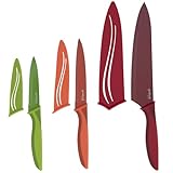GoodCook Knife Set High Carbon Stainless Steel Kitchen Knives with Nonstick Finish Slip Resistant Grips and Protective Sheaths, Set Includes Paring Utility and Chef's Knives, 3-Piece Set, Multicolor