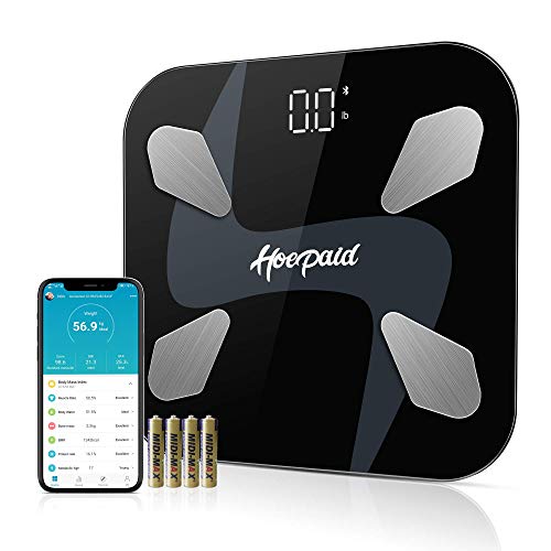 Hoepaid Báscula Grasa Corporal Bluetooth Analizar Más de 17 Funciones,Báscula de Bañocorporal Inteligente para Aplicación para iOS y Andriod