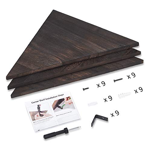 Mkono Corner Wall Shelf Rustic Floating Corner Shelves For Wall Storage Home Decor Set Of 3 Wooden Display Shelves For Living Room Bedroom Bathroom Kitchen Office, Dark Brown #TOP5