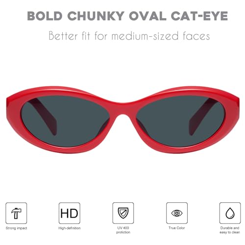 Image of mosanana Oval Cat Eye Sunglasses for Women Retro Y2K Style MS52372 | Geometric Stylish Temples, UV400 Protection, Designed for Daily Outfits, Travel and Fashion Looks
