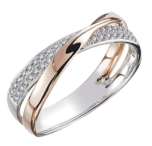 Yaya Two-Tone Intertwined Crossover Ring Silver Rose Gold Plated Inlaid Cubic Zirconia Twist Band Anniversary Ring Wedding Engagement Ring Jewelry Gift for Women2