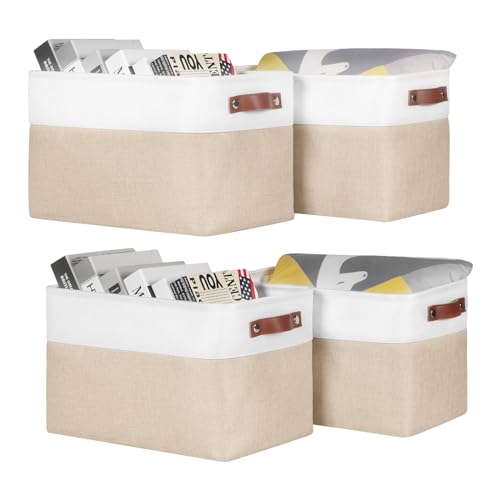 Univivi Fabric Storage Baskets for Shelves, 15 inch, Khaki, 4 Pack