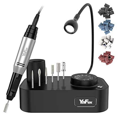 YaFex Professional Nail Drill 30,000RPM, Efile Manicure Grinder Tools for Acrylic Gel Nails, Electric Manicure Pedicure Kit, with 6 Drill Bits, 36 Sanding Bands, and a LED Lamp (Black)
