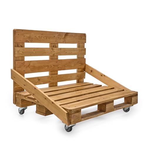 Diverpuffs Sofá Palet Exterior Madera Tratada 120x80 Resistente Agua y Sol con Ruedas con Freno Terraza Patio Jardín Diseño Natural Relajante Sin Mantenimiento Cómodo Montaje Fácil Chill out