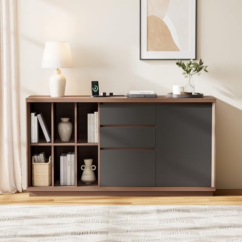 Image of ModernMate 60 inch File Cabinet with Drawers & Door, Built-in Charging Station