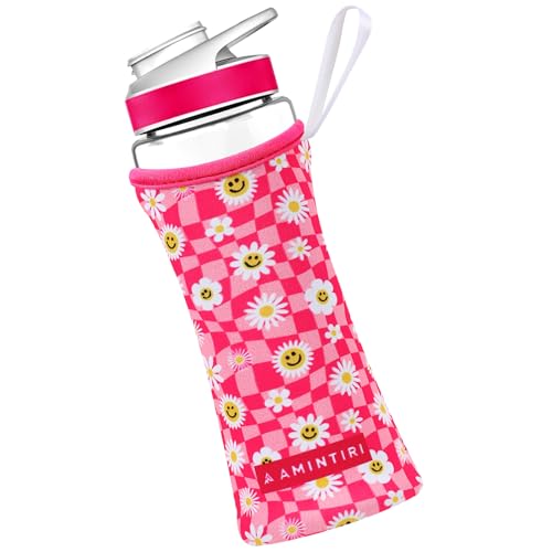 Cute Sleeve Compatible with 22oz 32oz Cirkul Plastic & Stainless Steel, Neoprene Insulator Sleeve for Cirkul, Sleeve for Cirkul with Convenient Handle Strap (Pink Checkerboard&Daisy, 22 Ounces)