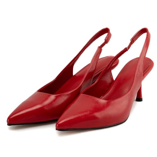 Red Slingback Pumps Heels Women Pointed Toe Sling Back Kitten Heels Bride Dress Causal Shoes 102