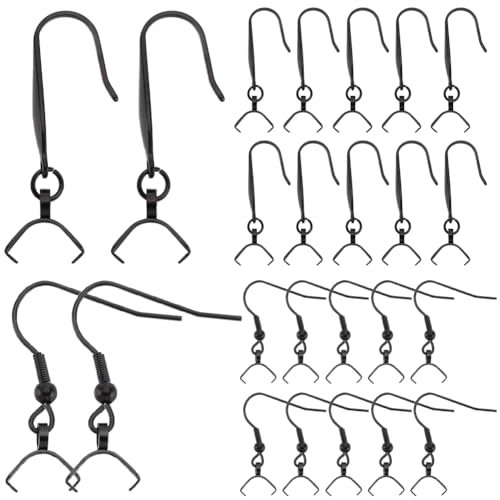 SUNNYCLUE 1 Box 40Pcs Black French Earring Hooks with Pinch Bails Clasp Stainless Steel Earring Hooks Bulk Ear Wire Fishhook Earwires Earrings Findings for jewellery Making DIY Dangle Earrings
