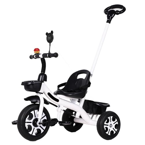 【2024年新設計】子供乗せ自転車 三輪車 キックバイク 三輪車 手押し棒付き 子供自転車 自転車 3輪 赤ちゃん おもちゃ 調節可能なシート 軽量 組み立て簡単 1 〜 6 歳のお子様向け 乗用玩具 (ホワイト)