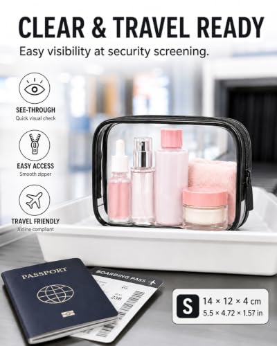 Image of LETGO Clear Makeup Bag,Portable Travel Toiletry Bags with Zipper,TSA Approved Clear Organizer Bags,PVC Cosmetic Pouch for Airport Airline CompliantCompliant (Black, Pack of 4)