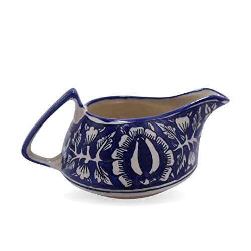 Image of Ceramic Hand Made Blue Printed 175ml Sauce Boat /Creamer /Milk Pot Microwave and Dishwasher Safe (Mirakii 199 MilkPot)