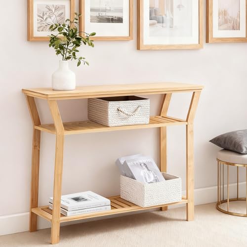 Nnewvante 38.6' Console Table, Bamboo Entryway Table with 3-Tier Storage Shelves, Narrow Sofa Table,...
